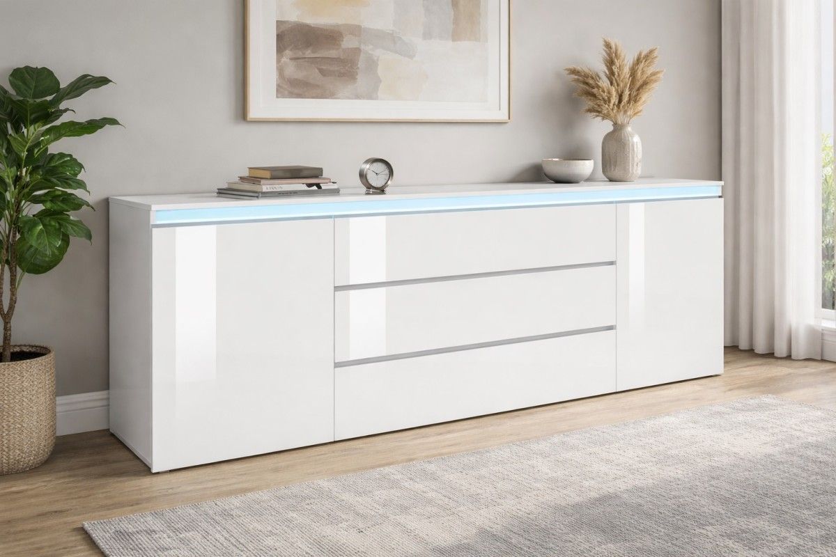 White, modern, and spacious White Snow Magia dresser. 81 x 40 x 240 cm Modern dressers in Jelgava  Laminate dresser