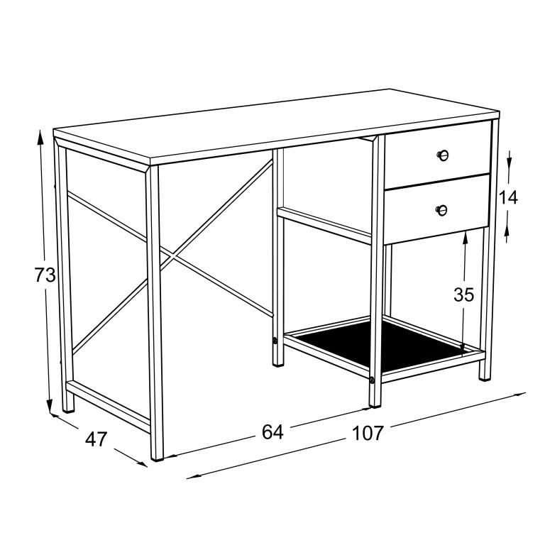 White compact desk with drawers and a metal mesh shelf by Leonleo, featuring a metal frame. Dimensions: 107 × 45 × 79 cm