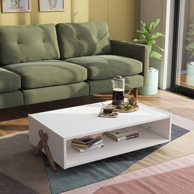 White Coffee Table Kiper
Dimensions: 94 x 61 x 29 cm
The elegant Kiper coffee table with wooden legs. 
Spacious storage 