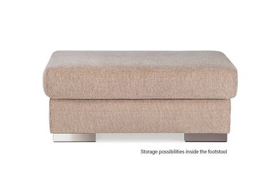 Bellus Jumbo ottoman with a storage compartment and stainless steel legs. Ottomans available with a choice of fabric/leathers