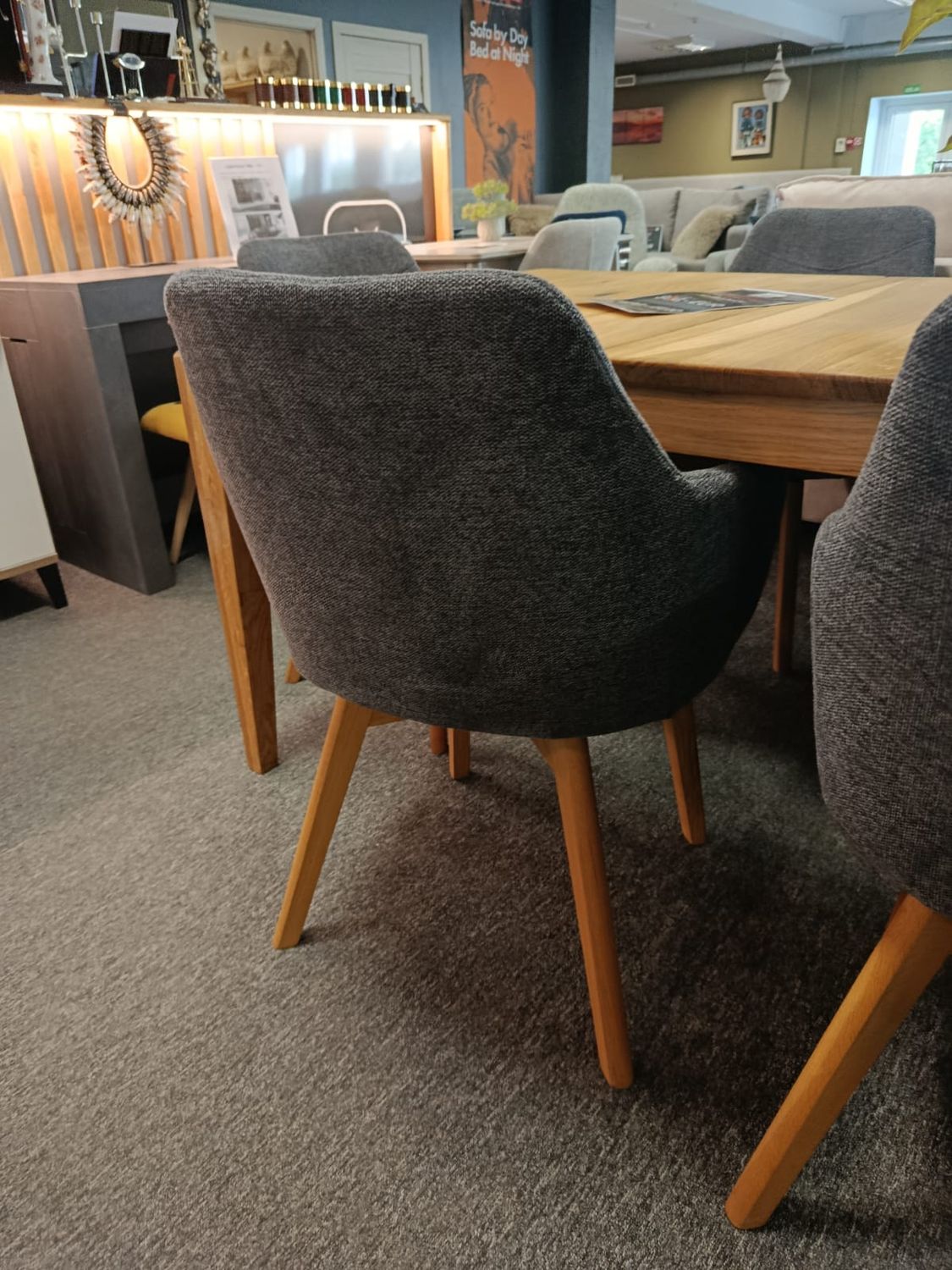 Swiwel gray chair with oak legs. Chair sale. Clearance sale. Set of 6 chairs from Manx Mēbeles, Jelgava. High quality
