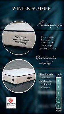 Reversible Summer/Winter Mattress Sizes:

90 x 200 cm

120 x 200 cm

140 x 200 cm

160 x 200 cm

180 x 200 cm

200 x 200 cm