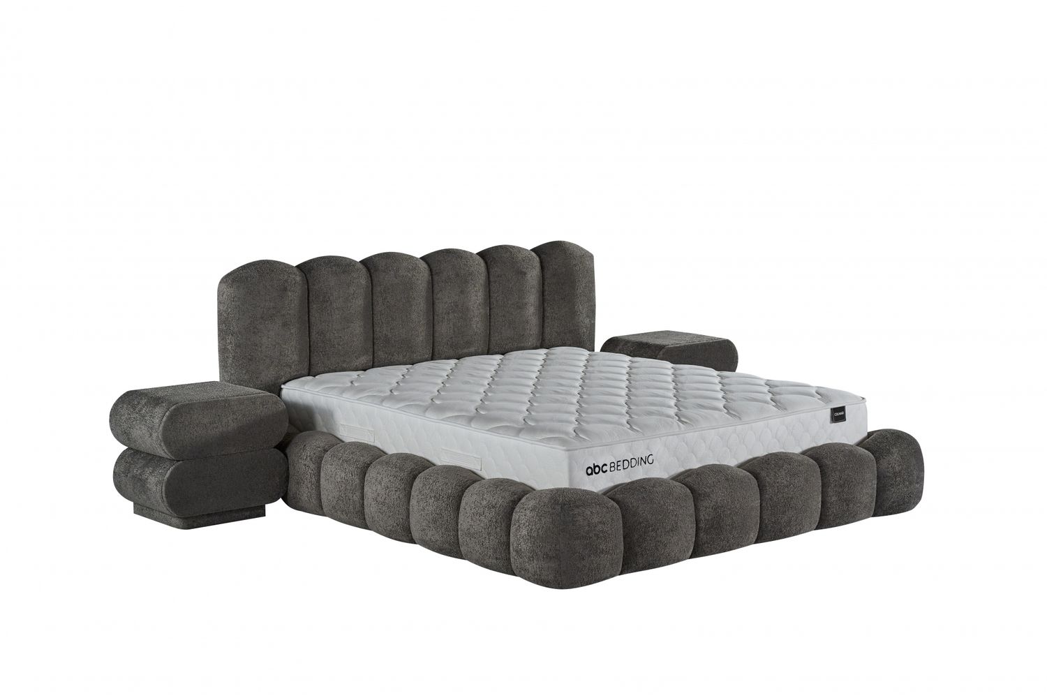 Colmar bed with lifting mechanism, spacious storage compartment, soft headboard and rounded padded sides.