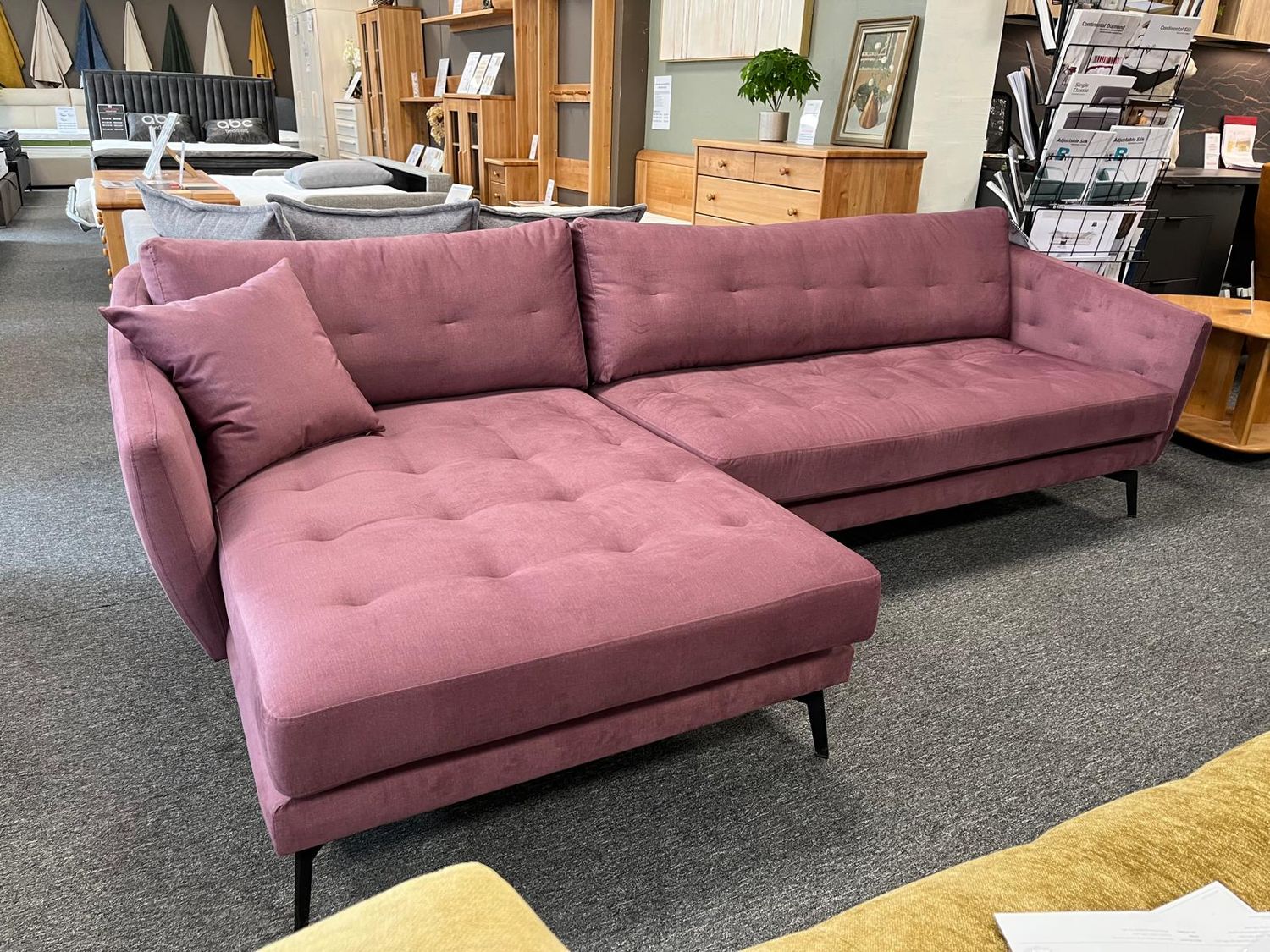 A Bellus designer sofa, Scandinavian modern style, the pink “Ego” lounge sofa with black metal legs. On sale. 