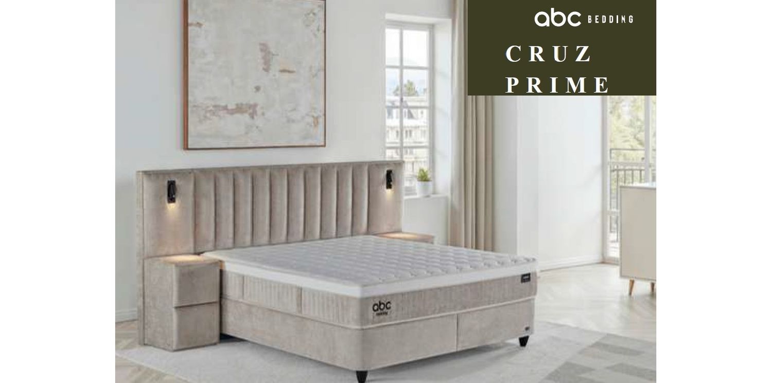 Cruz Prime bed set with a soft illuminated headboard, lifting mechanism, storage box and Pocket spring mattress.