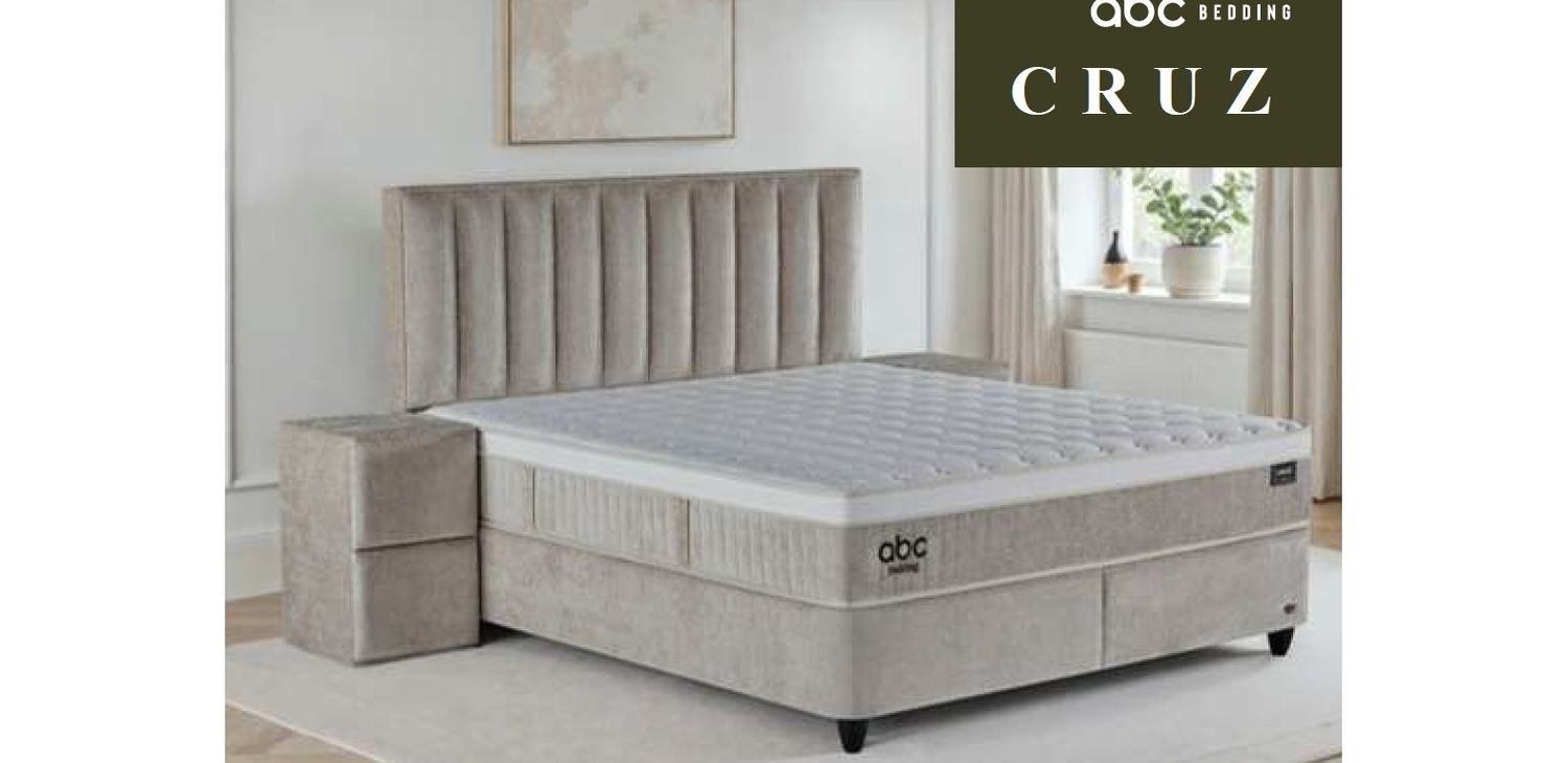 Cruz bed set with a soft headboard, lifting mechanism, storage box and 30 cm Pocket spring mattress.