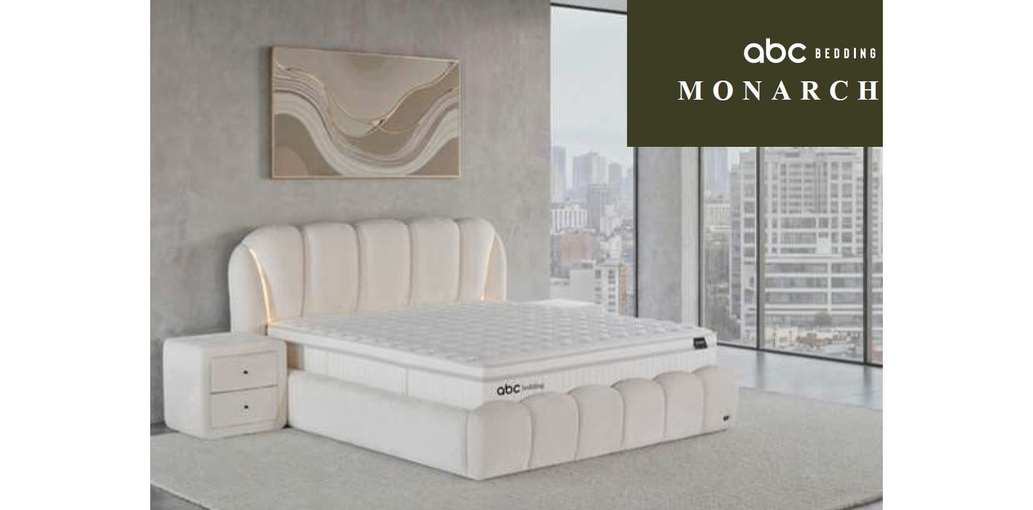 Monarh bed set with a soft illuminated headboard, rounded padded sides, storage box and 28 cm Pocket spring mattress.