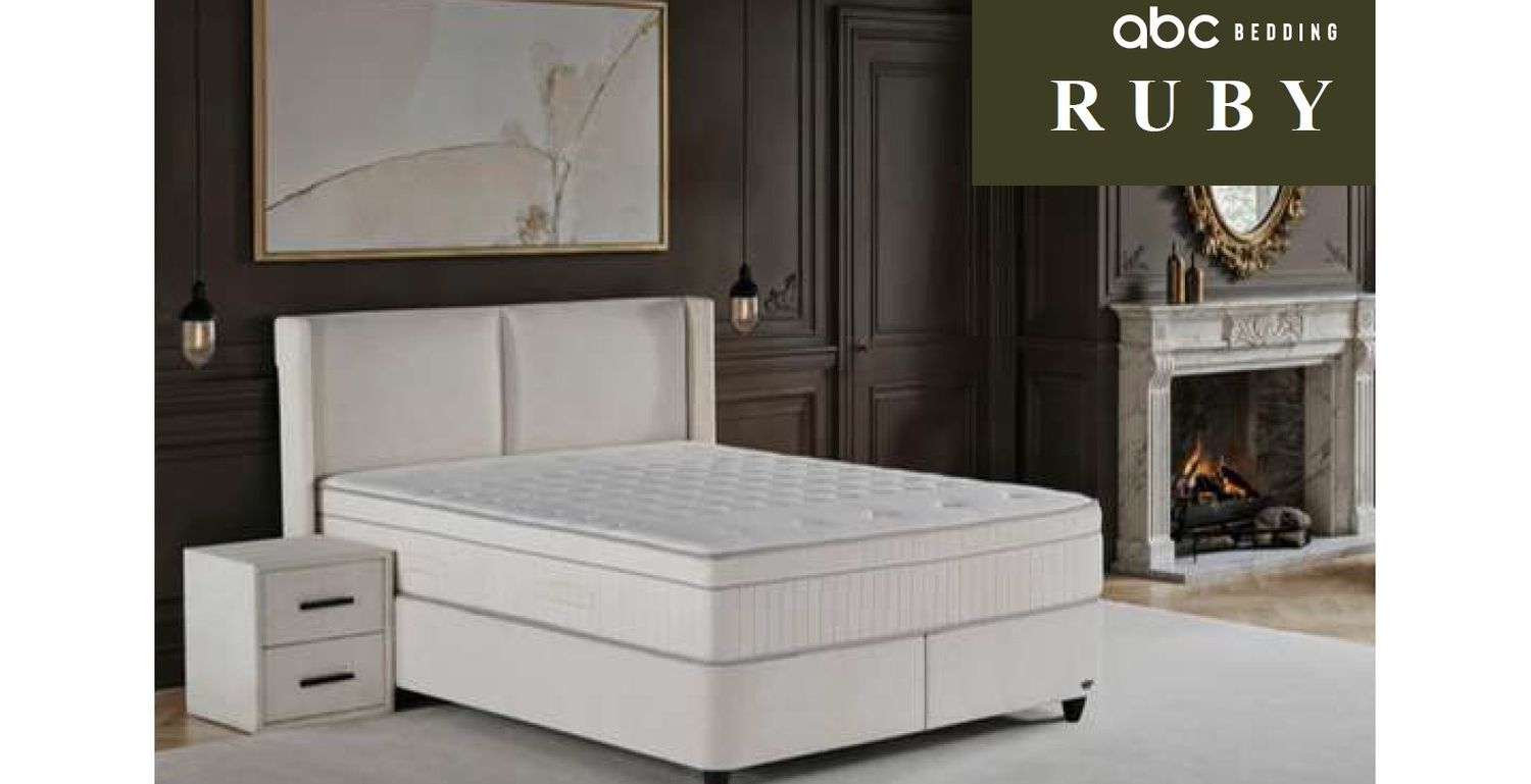 Ruby bed set with luxurious soft headboard, storage box and 31 cm mattress