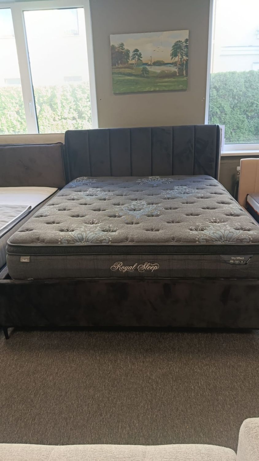 Gray Royal Sleep spring mattress with dual-sided firmness (Soft/Hard). Dimensions: 90–180 x 200 cm. Mattresses in Jelgava