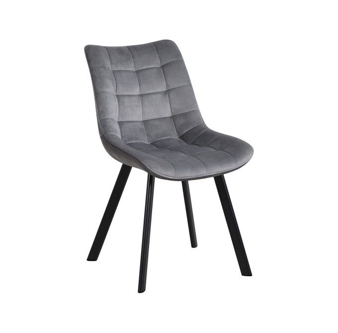 MEL velvet dining chair with quilted backrest and black metal legs