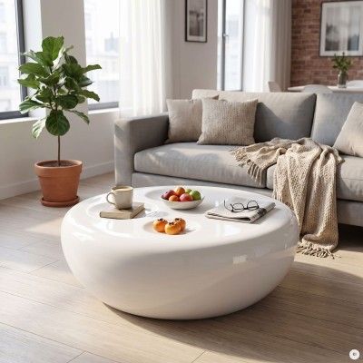 White fiberglass round coffee table, 100 cm in diameter, 36 cm high. Coffee tables in Jelgava.