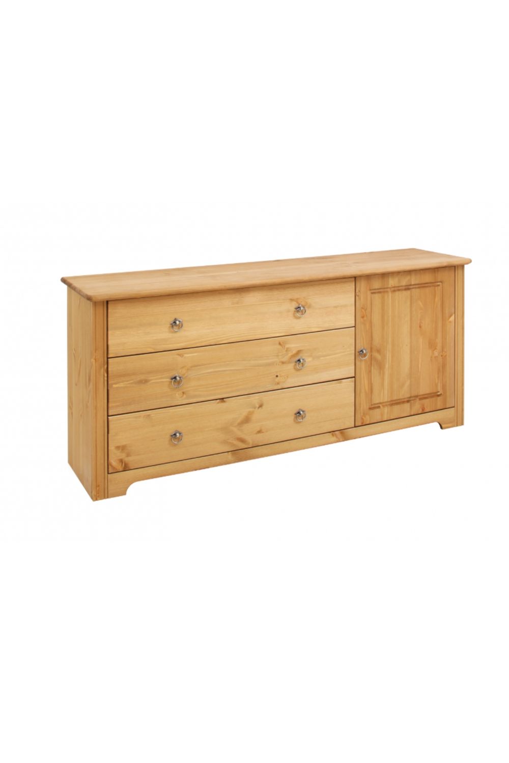K-312 solid pine chest of drawers with shelves and drawers. Width 152 cm, Height 68 cm, Depth 38 cm. Oiled. Jelgava