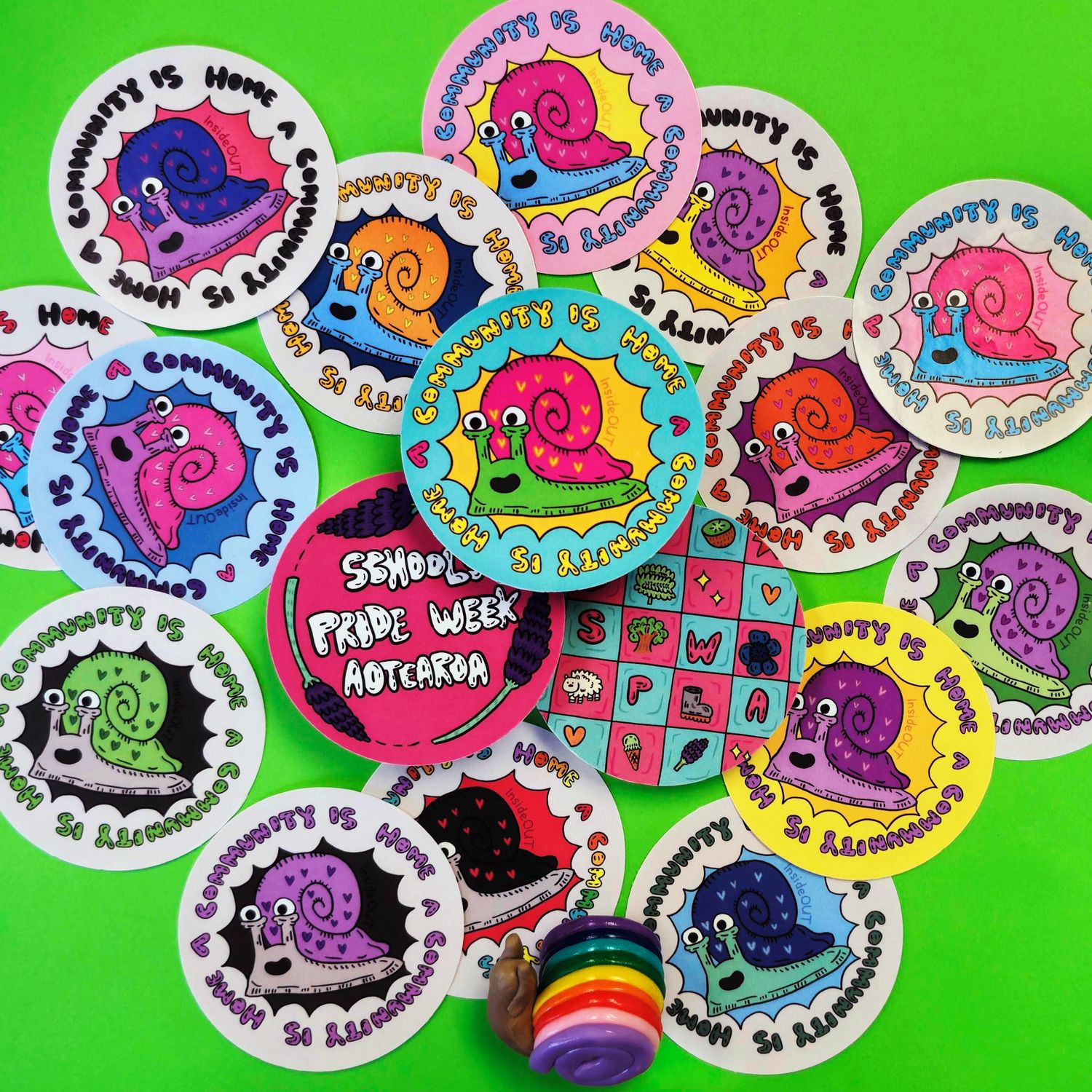 An array of all of this year's sticker designs 