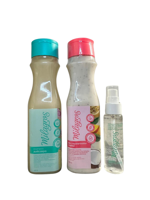 Shampoo Anticaspa , Bio-Repolarizador y Serum Revitalizante Milagros