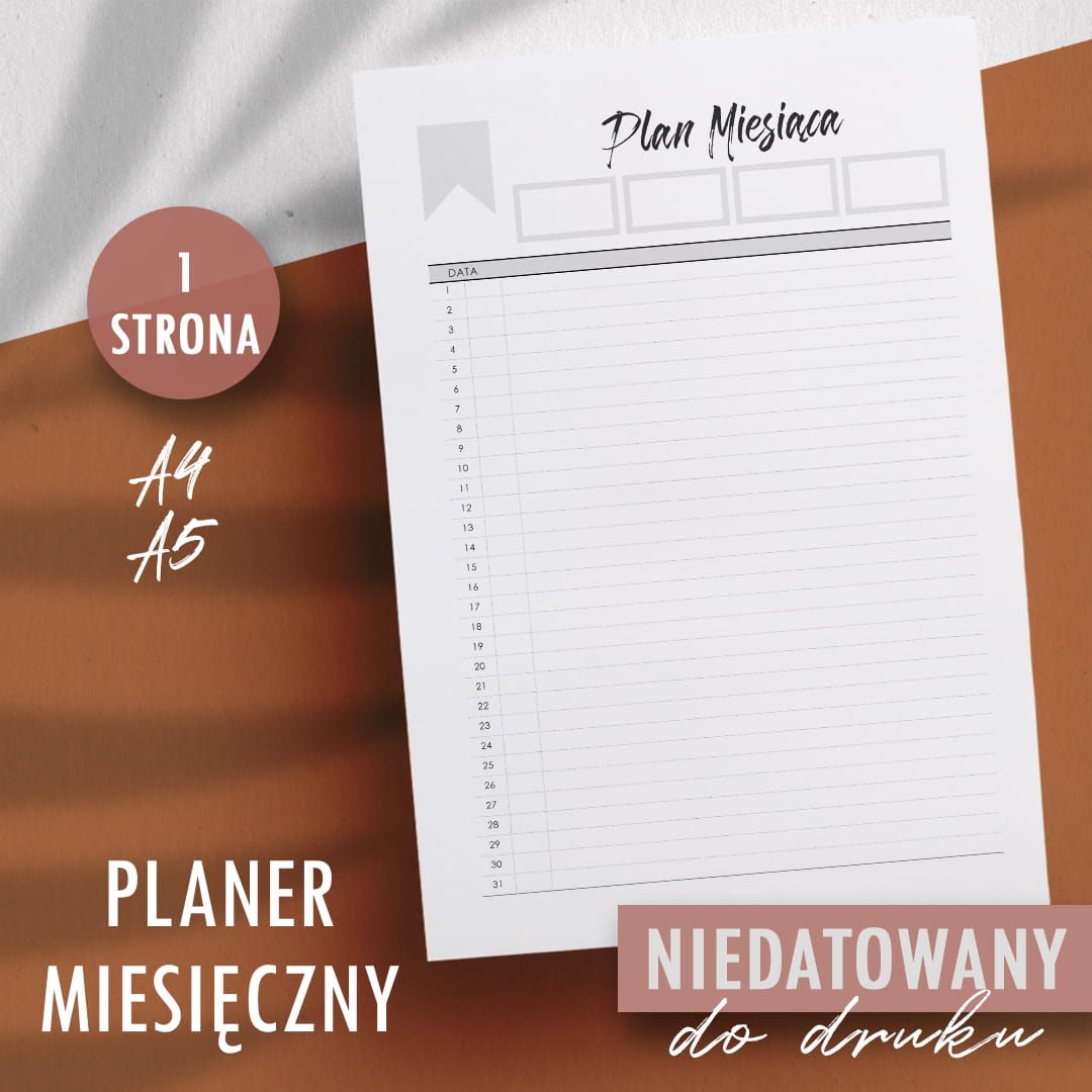 Planer miesięczny DO DRUKU Wzór 04