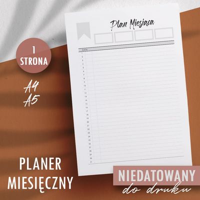 Planer miesięczny DO DRUKU Wzór 04