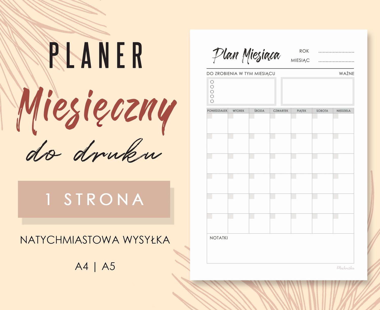 Planer miesięczny do druku Wzór 01