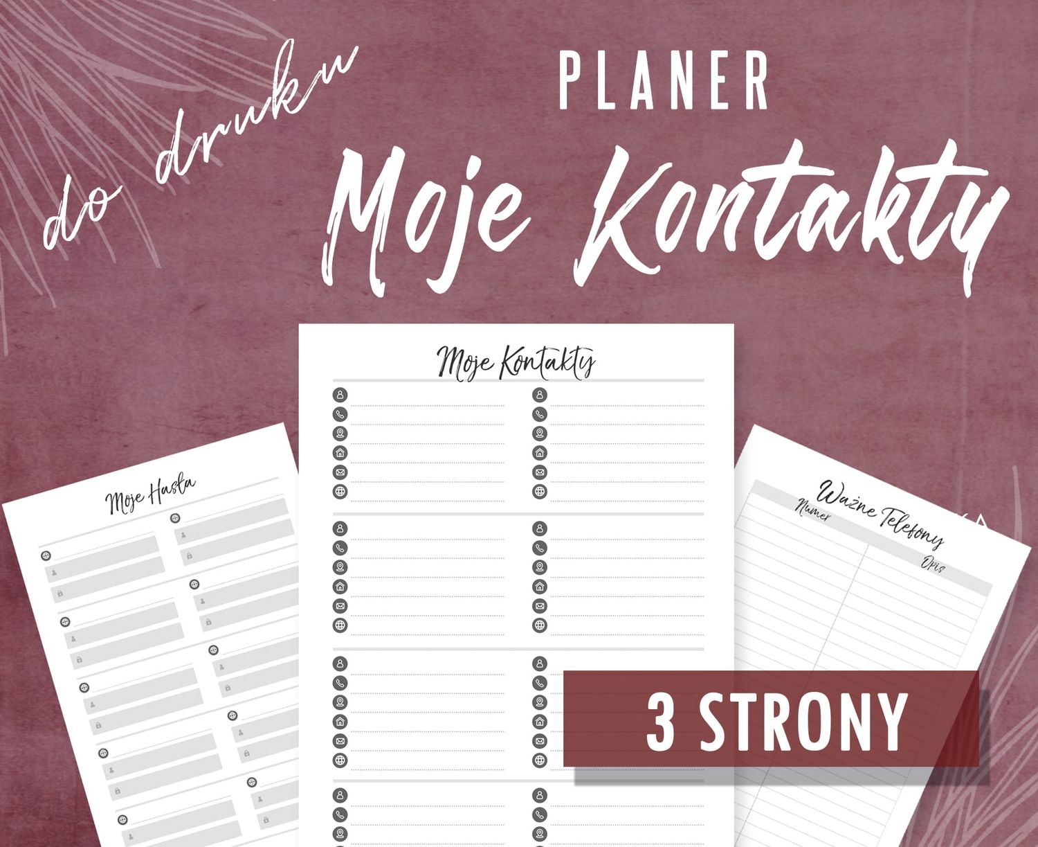 Planer Moje Kontakty - Adresy - Telefony do druku