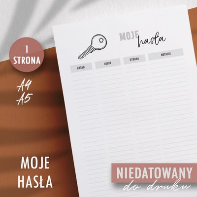 Moje hasła - planer do druku Wzór 02