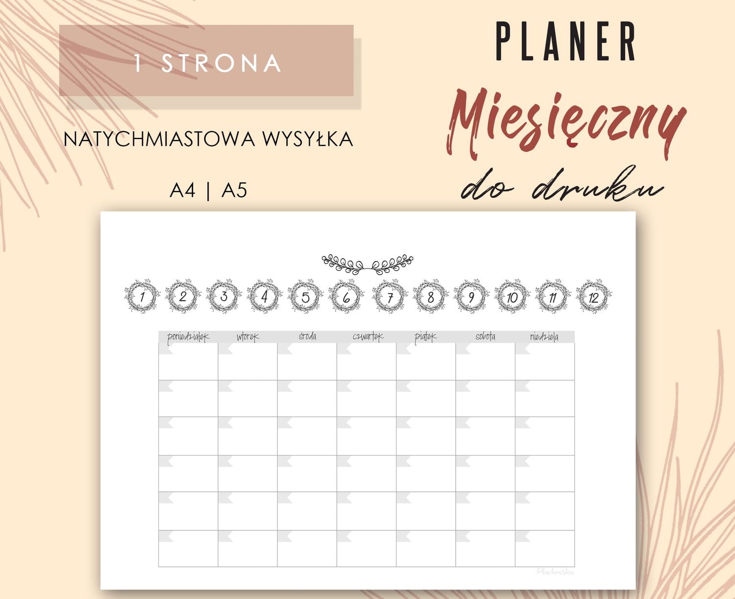 Planer miesięczny do druku Wzór 2