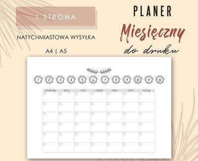 Planer miesięczny do druku Wzór 2