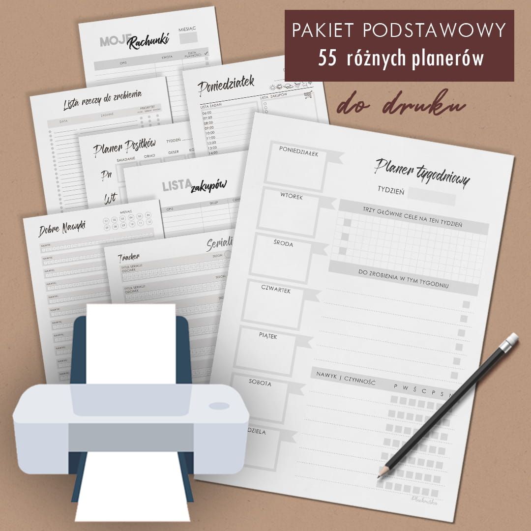 PAKIET PODSTAWOWY planerów do druku - 55 szablonów