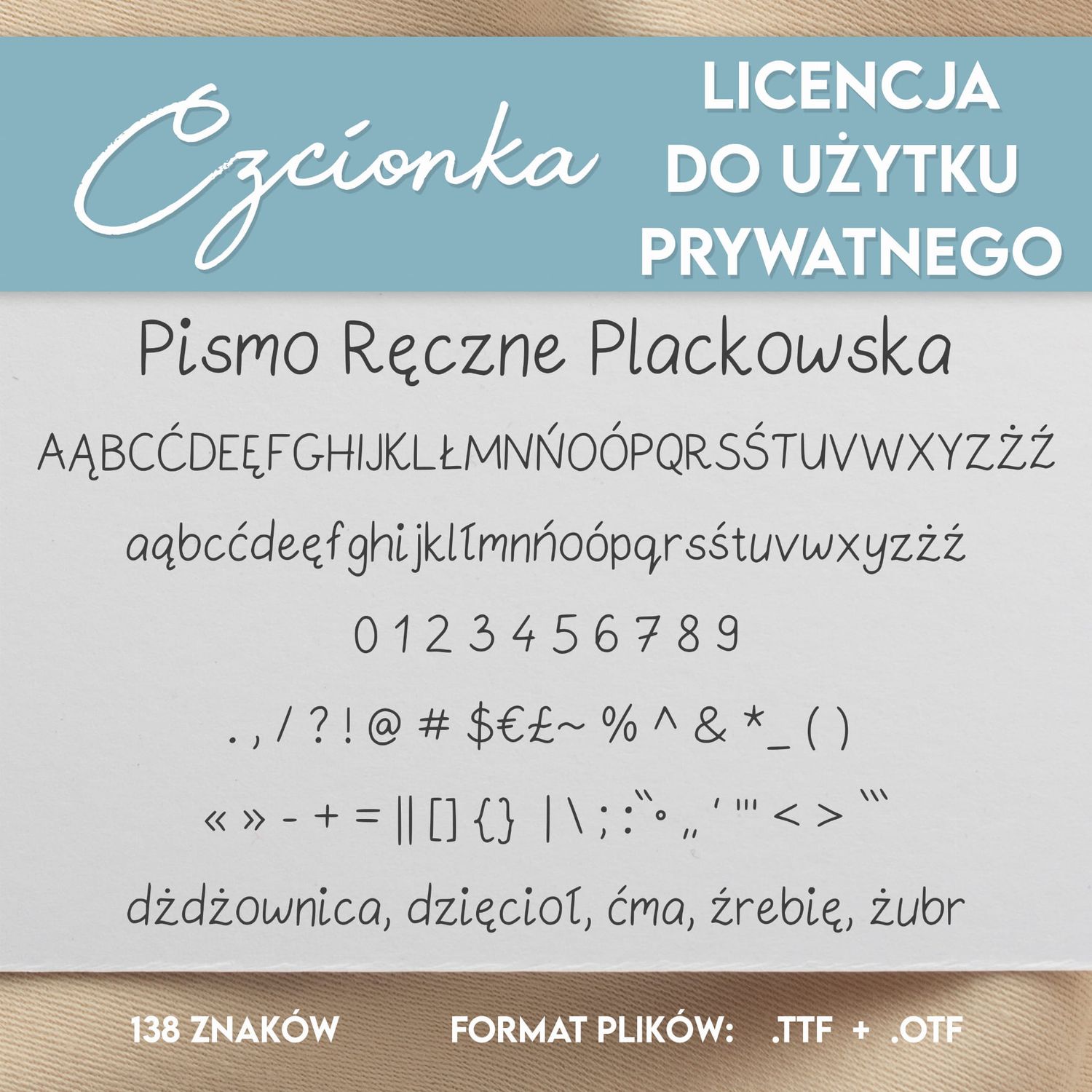 CZCIONKA Pismo Ręczne Plackowska LICENCJA do użytku PRYWATNEGO