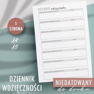 Dziennik wdzięczności - planer do druku Wzór 01