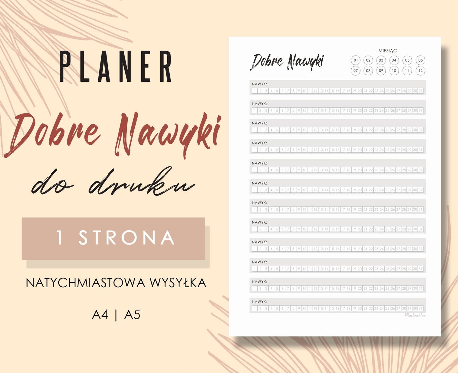 Tracker dobrych nawyków do druku Wzór 01