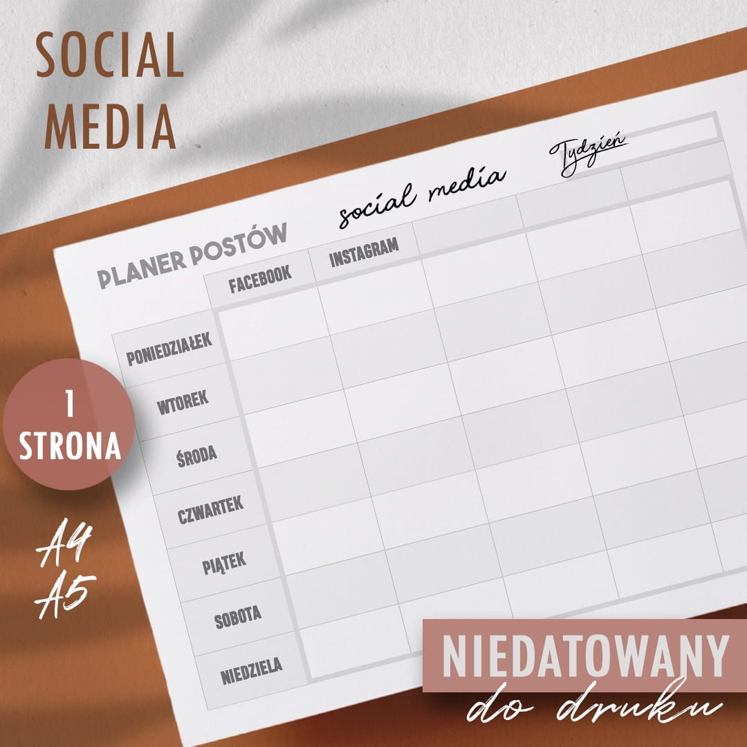 Planer social media do druku Wzór 2