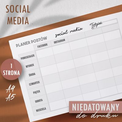 Planer social media do druku Wzór 2