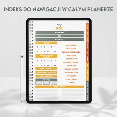 Cyfrowy niedatowany planer roczny PIONOWY