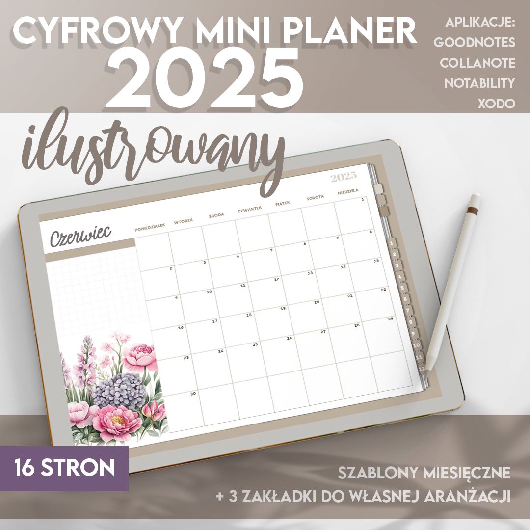 Cyfrowy Ilustrowany Planer miesięczny 2025 - 16 stron