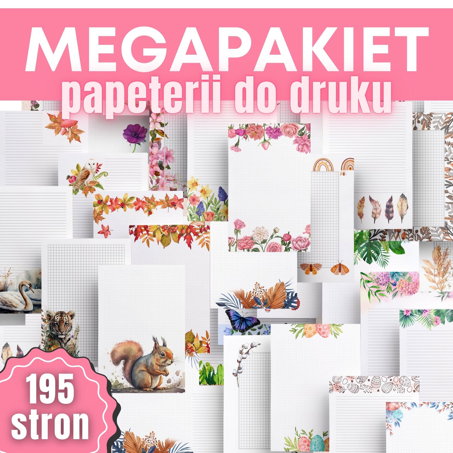 MEGAPAKIET Papeterii do druku - 195 stron