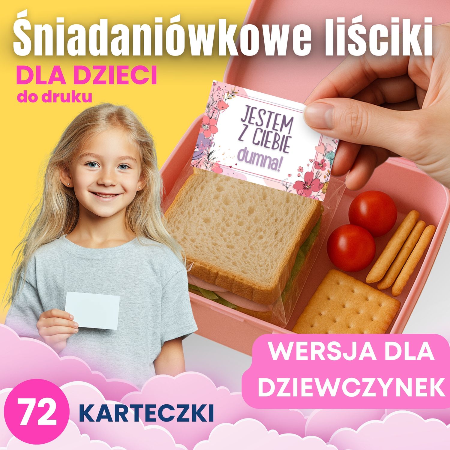 Śniadaniówkowe liściki do druku - wersja dla dziewczynek