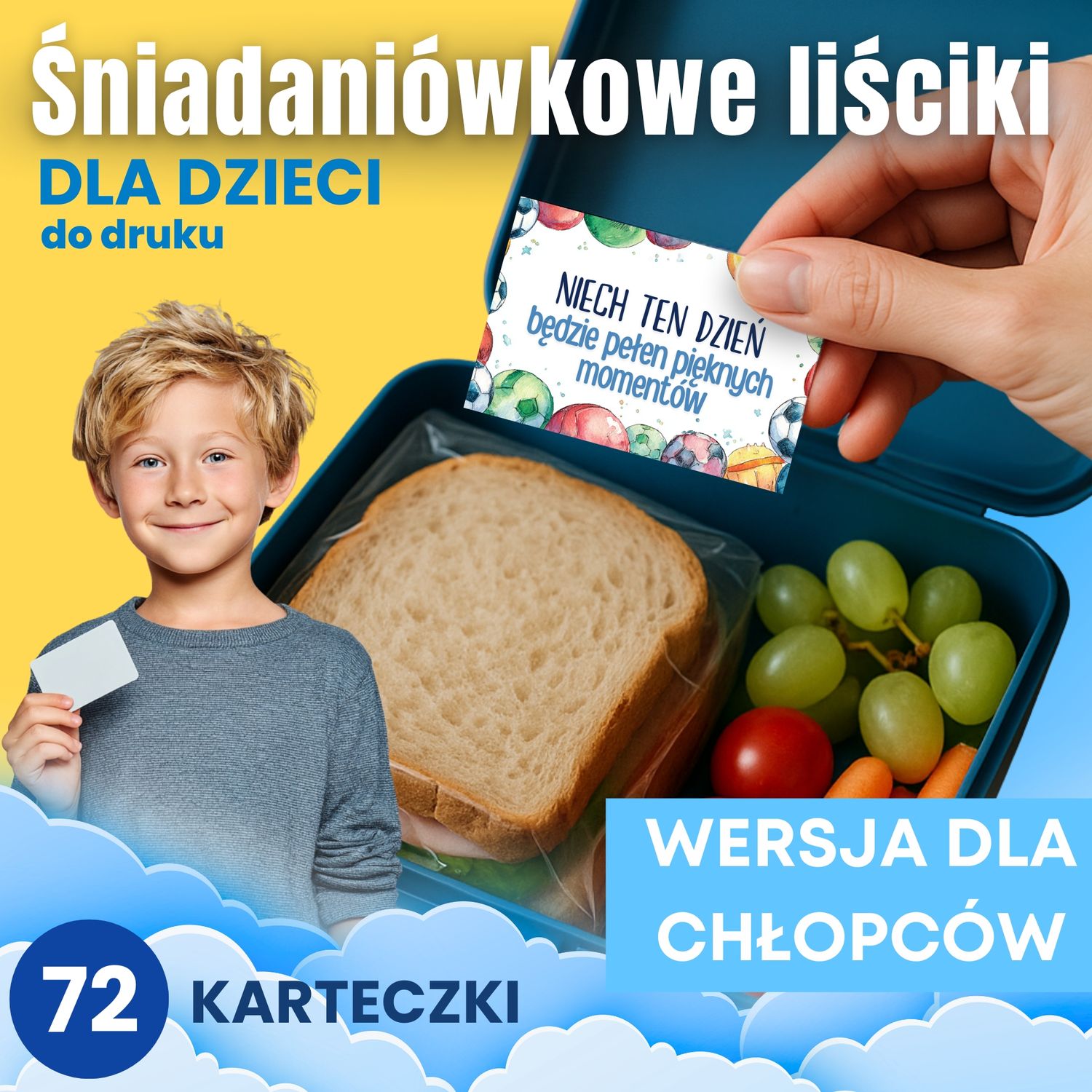 Śniadaniówkowe liściki do druku - wersja dla chłopców