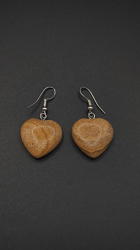 Pendientes de Plata y Corazones de Jaspe Madera