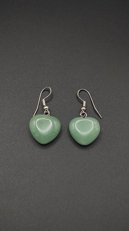 Pendientes de Plata y Corazones de Aventurina Verde