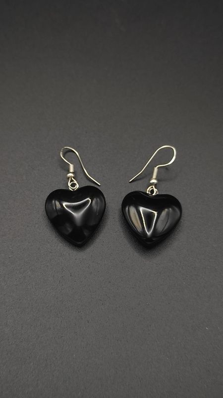Pendientes de Plata y Corazones de Onix Negro