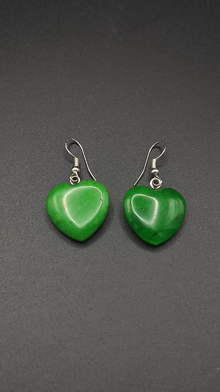 Pendientes de Plata y Corazones de Jade Verde