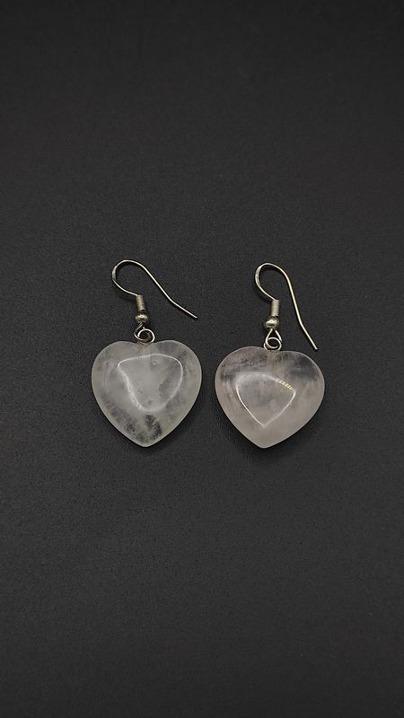 Pendientes de Plata y Corazones de Cuarzo Blanco