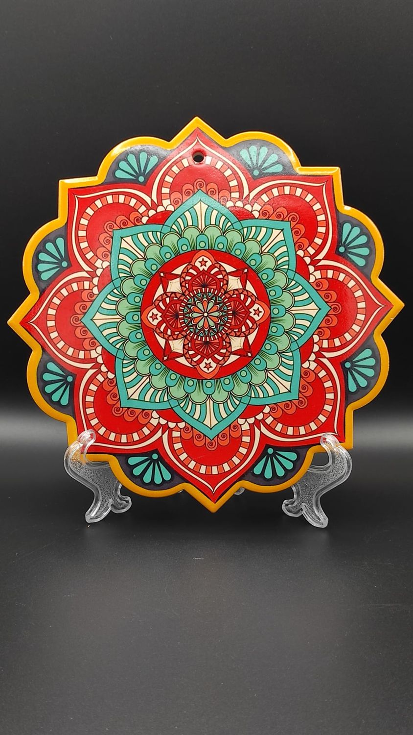 Plato de Mandala Rojo y Verde