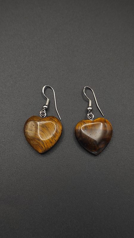 Pendientes de Plata y Corazones de Ojo de Tigre