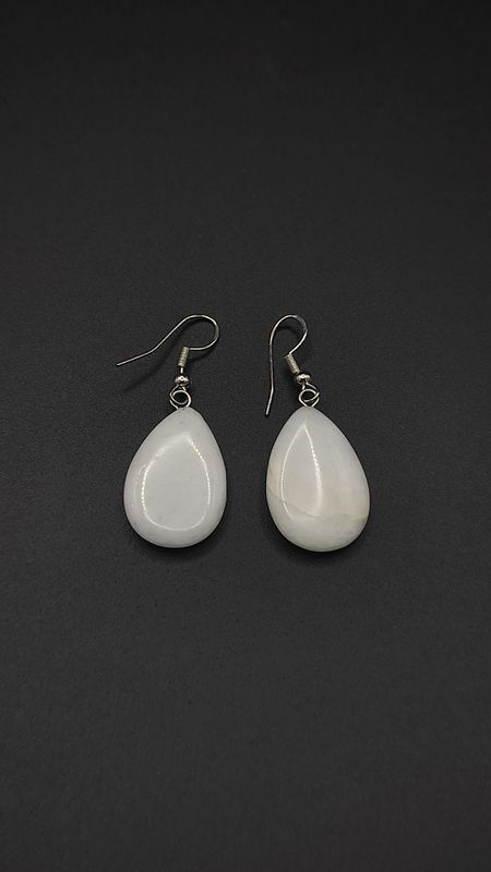 Pendientes de Plata y Gotas de Jade Blanco