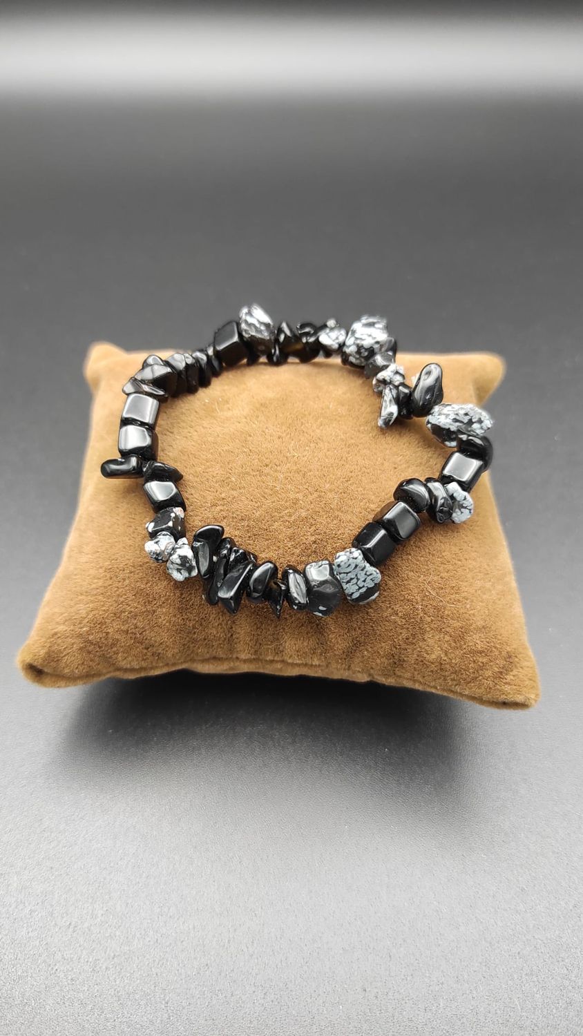 Pulsera de Piedras Irregulares de Obsidiana Nevada
