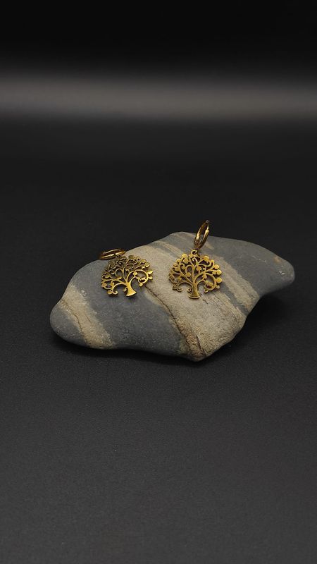Argollas de Acero Dorado del Árbol de la Vida