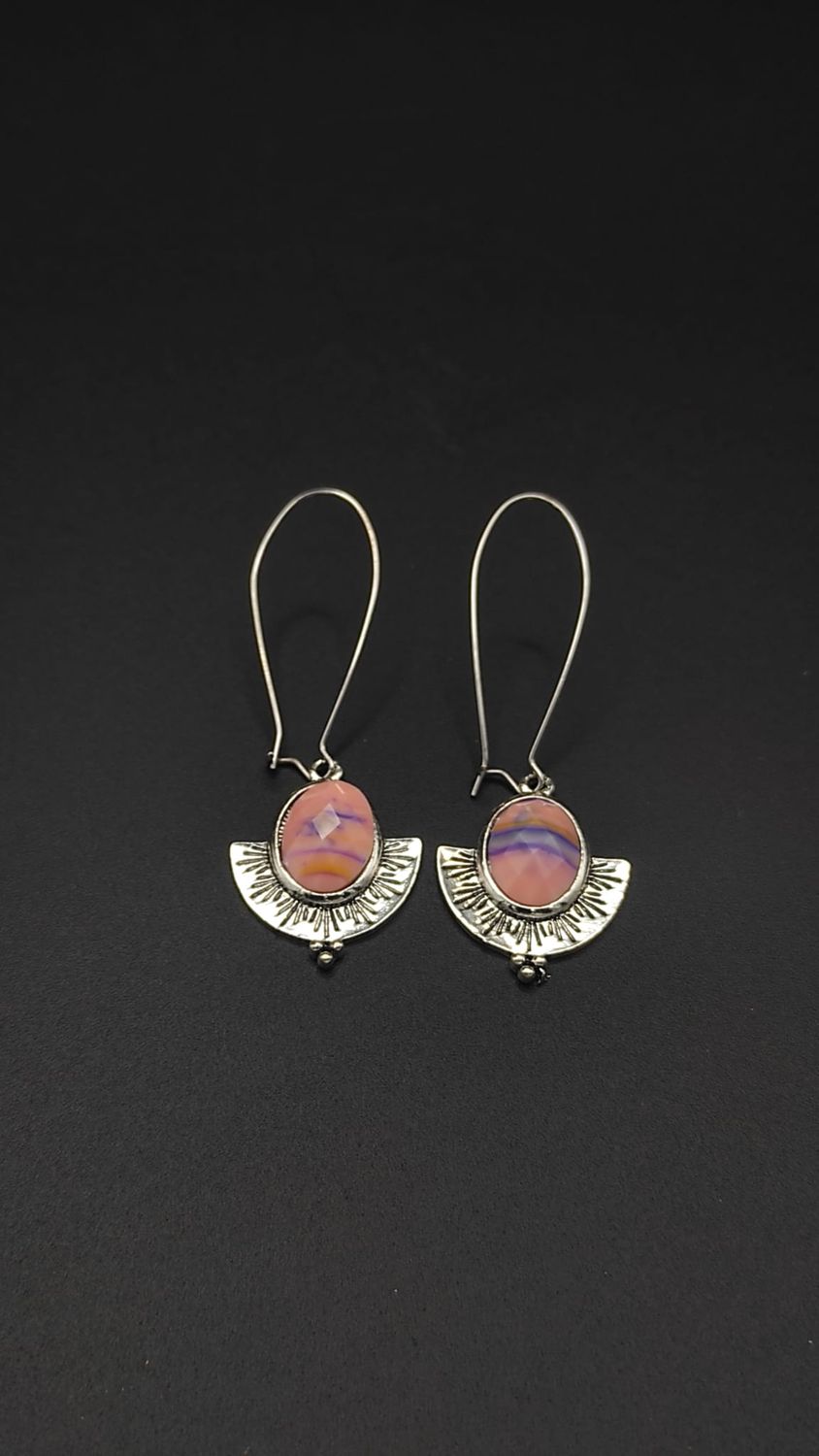 Argollas de Metal Larga Étnica Rosa