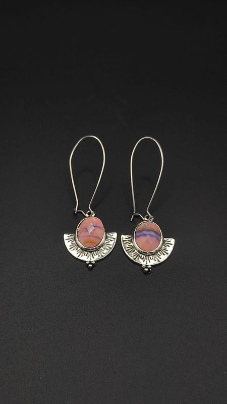 Argollas de Metal Larga Étnica Rosa