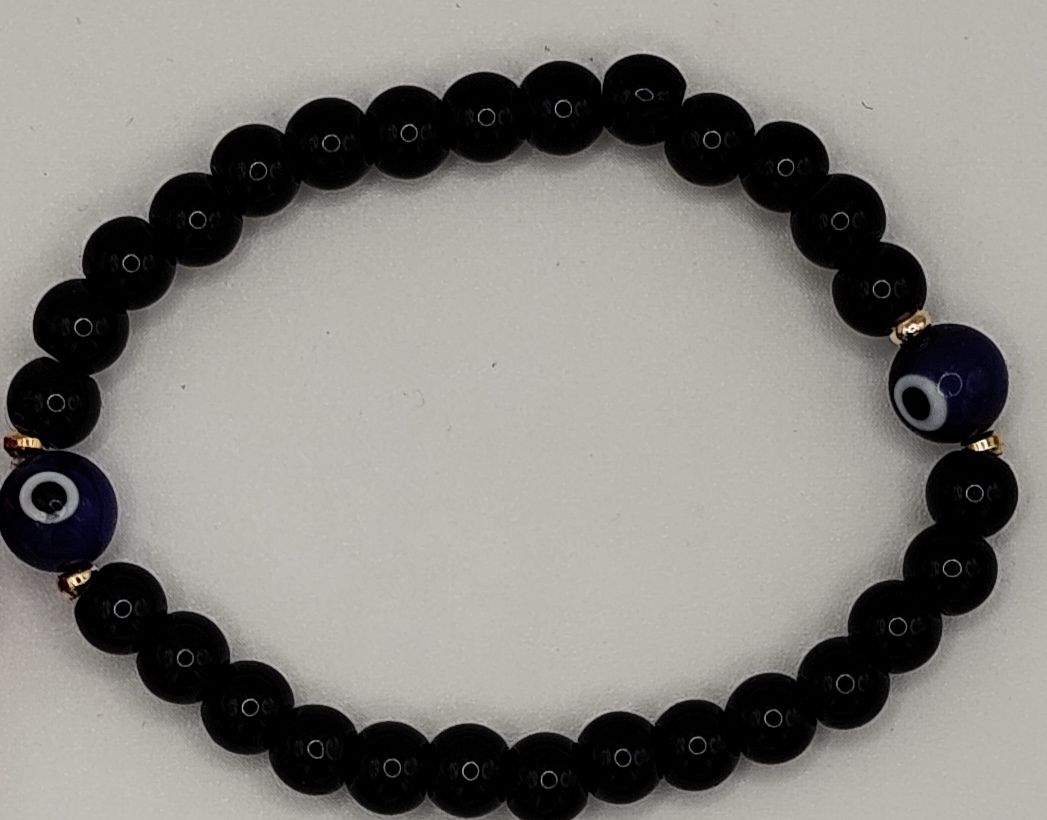 Pulsera turmalina negra con ojo turco