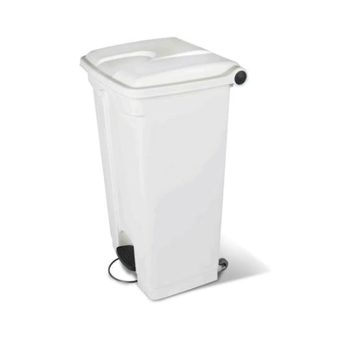 POUBELLE A PEDALE 90L BLC COUVERCLE A ROULETTES